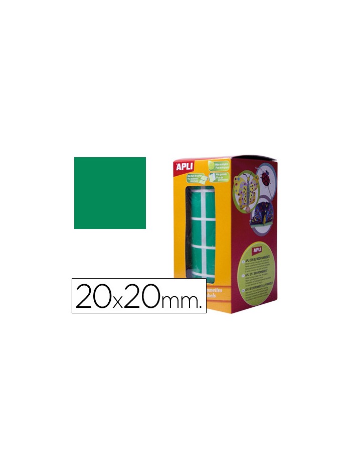Gomets autoadhesivos cuadrados 20x20 mm verde rollo de 1770 unidades Gomets autoadhesivos cuadrados 20x20 mm verde rollo de 1770 unidades