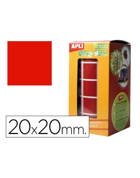 Gomets autoadhesivos cuadrados 20x20 mm rojo rollo de 1770 unidades