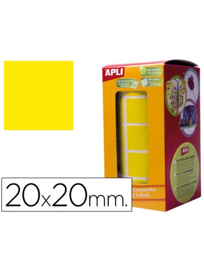 Gomets autoadhesivos cuadrados 20x20 mm amarillo rollo de 1770 unidades