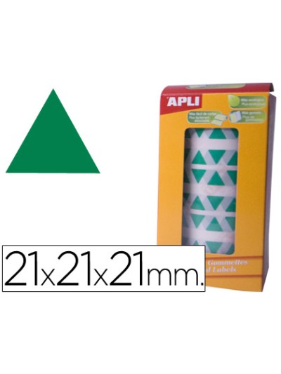 Gomets autoadhesivos triangulares 21x21x21 mm verde rollo de 2832 unidades
