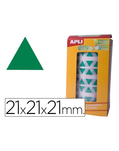 Gomets autoadhesivos triangulares 21x21x21 mm verde rollo de 2832 unidades