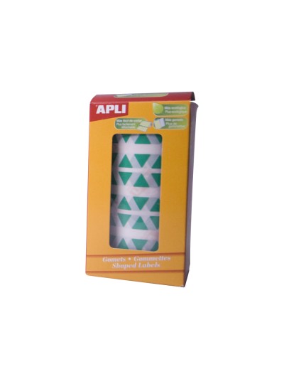 Gomets autoadhesivos triangulares 21x21x21 mm verde rollo de 2832 unidades