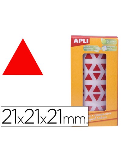 Gomets autoadhesivos triangulares 21x21x21 mm rojo rollo de 2832 unidades