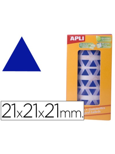 Gomets autoadhesivos triangulares 21x21x21 mm azul rollo de 2832 unidades