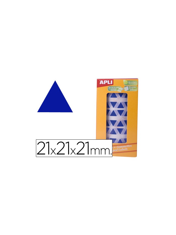 Gomets autoadhesivos triangulares 21x21x21 mm azul rollo de 2832 unidades Gomets autoadhesivos triangulares 21x21x21 mm azul rollo de 2832 unidades