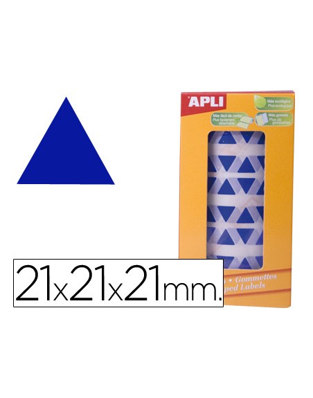 Gomets autoadhesivos triangulares 21x21x21 mm azul rollo de 2832 unidades