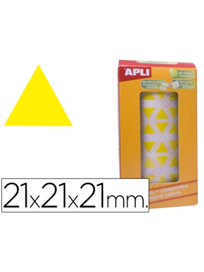 Gomets autoadhesivos triangulares 21x21x21mm amarillo rollo de 2832 unidades