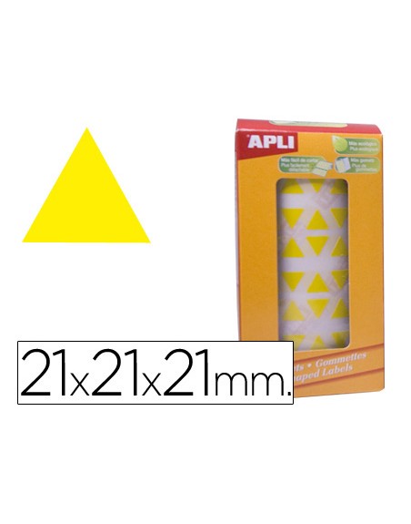 Gomets autoadhesivos triangulares 21x21x21mm amarillo rollo de 2832 unidades