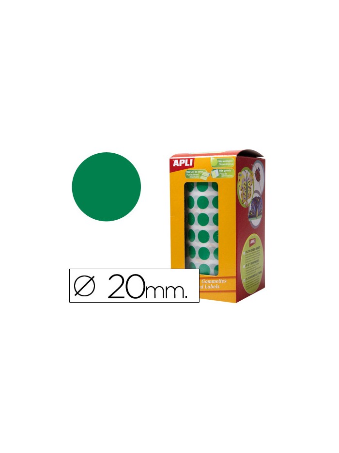 Gomets autoadhesivos circulares 20mm verde rollo de 1770 unidades Gomets autoadhesivos circulares 20mm verde rollo de 1770 unidades