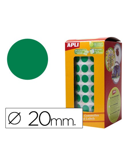Gomets autoadhesivos circulares 20mm verde rollo de 1770 unidades