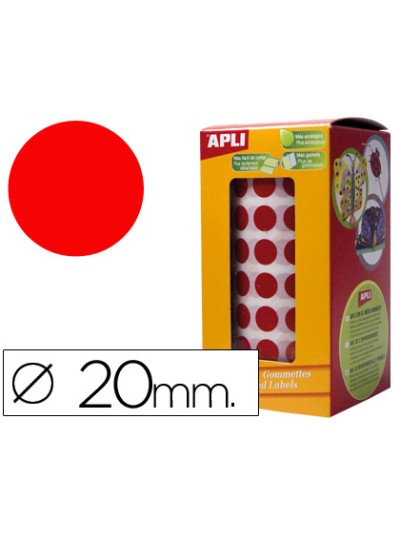 Gomets autoadhesivos circulares 20mm rojo rollo de 1770 unidades