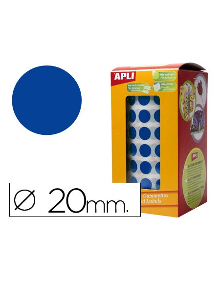 Gomets autoadhesivos circulares 20mm azul rollo de 1770 unidades