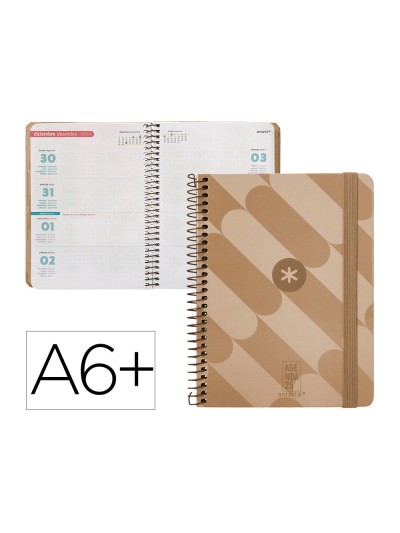 Agenda espiral antartik pattern a6+ 2025 semana vista color rosa nude papel 80gr