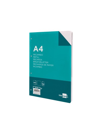 Recambio liderpapel a4 100 hojas 100g/m2 liso sin margen 4 taladros