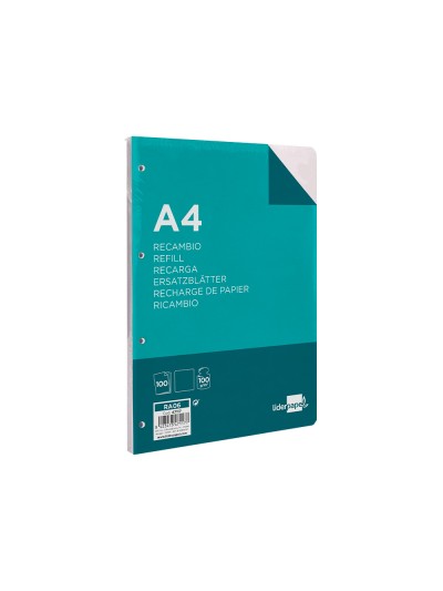 Recambio liderpapel a4 100 hojas 100g/m2 liso sin margen 4 taladros