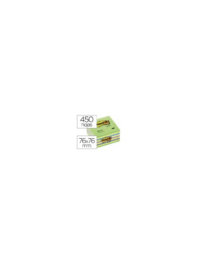Bloc de notas adhesivas quita y pon post-it 76x76 mm cubo color azul y verde 450 hojas
