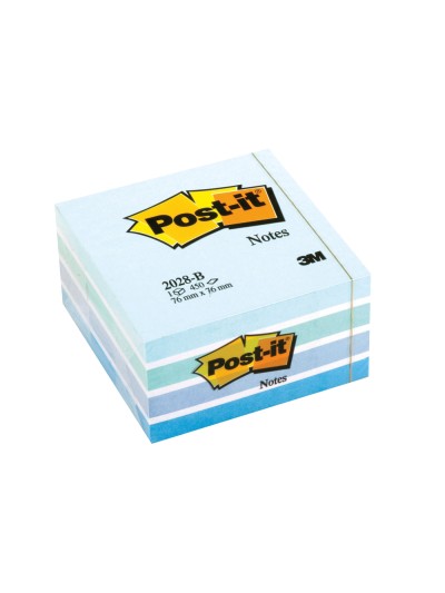 Bloc de notas adhesivas quita y pon post-it 76x76 mm cubo color azul pastel 450 hojas