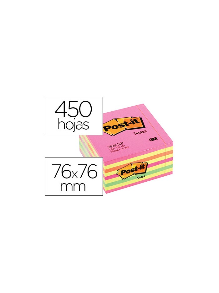 Bloc de notas adhesivas quita y pon post-it 76x76 mm cubo color rosa neon 450 hojas Bloc de notas adhesivas quita y pon post-it 76x76 mm cubo color rosa neon 450 hojas