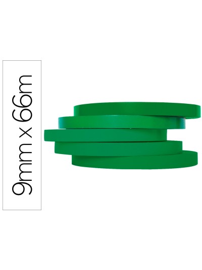Cinta adhesiva q-connect 66 mt x 9 mm verde para cerrar bolsas