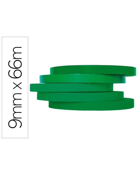 Cinta adhesiva q-connect 66 mt x 9 mm verde para cerrar bolsas