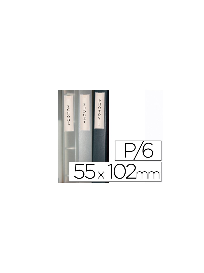 Funda autoadhesiva q-connect para lomo de carpeta 55x102mmpack de 6 unidades Funda autoadhesiva q-connect para lomo de carpeta 55x102mmpack de 6 unidades
