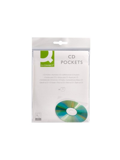 Funda autoadhesiva para cd q-connect con solapa pack de 10 unidades
