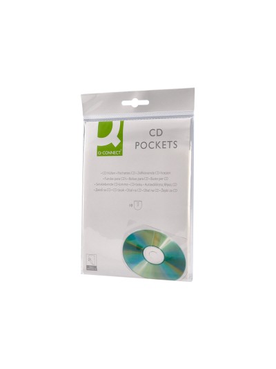 Funda autoadhesiva para cd q-connect con solapa pack de 10 unidades