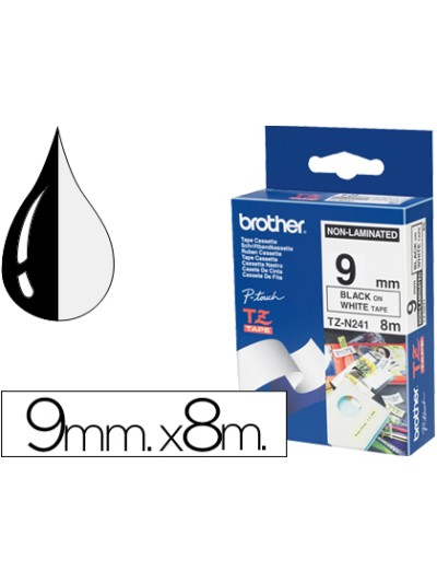 Cinta brother tzen231 negro sobre blanco 9 mm no laminada