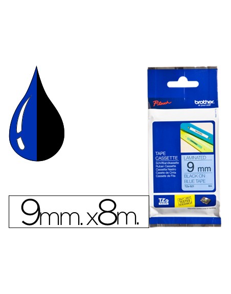 Cinta brother tze-521 azul-negro 9mm longitud 8mt