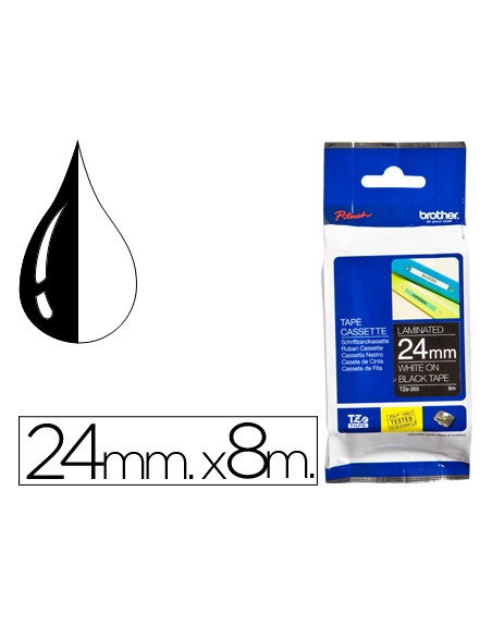 Cinta brother tze-355 negro-blanco 24mm longitud 8mt