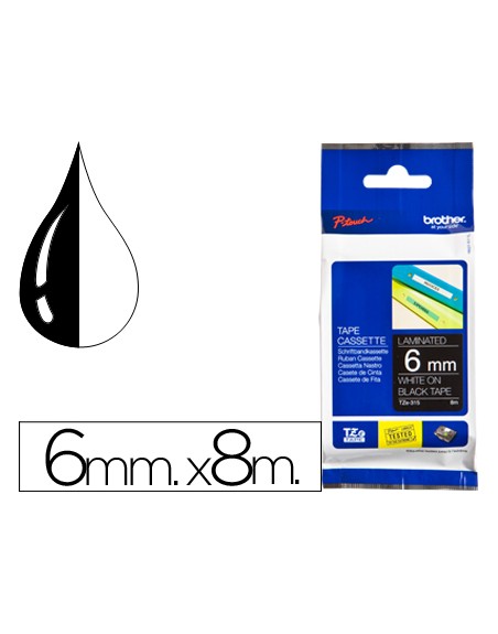 Cinta brother tze315 negro-blanco 6mm longitud 8mt