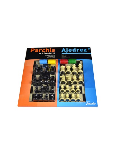 Parchis con ajedrez tablero grande 4 jugadores 41x40x4,8 cm