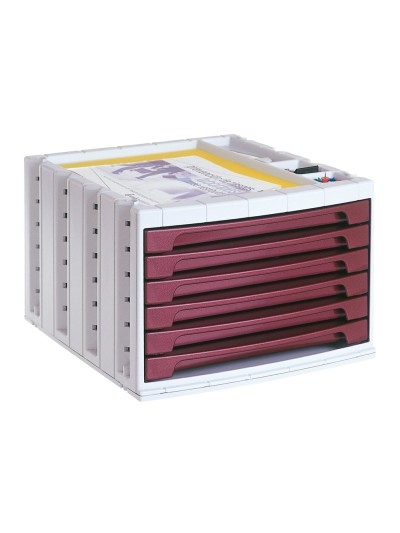 Fichero cajones de sobremesa archivo 2000 305x370x215 mm bandeja organizadora superior 6 cajones burdeos opaco