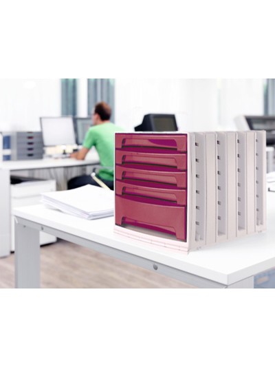 Fichero cajones de sobremesa archivo 2000 305x370x215 mm bandeja organizadora superior 6 cajones burdeos opaco