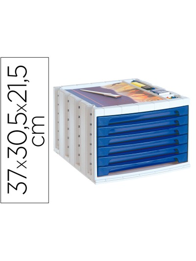 Fichero cajones de sobremesa archivo 2000 305x370x215 mm bandeja organizadora superior 6 cajones azul opaco