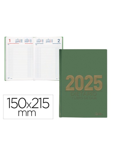 Dietario liderpapel 2025 cuarto 15x21,5 cm color verde papel 70 gr