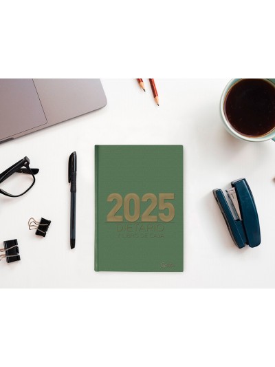 Dietario liderpapel 2025 cuarto 15x21,5 cm color verde papel 70 gr