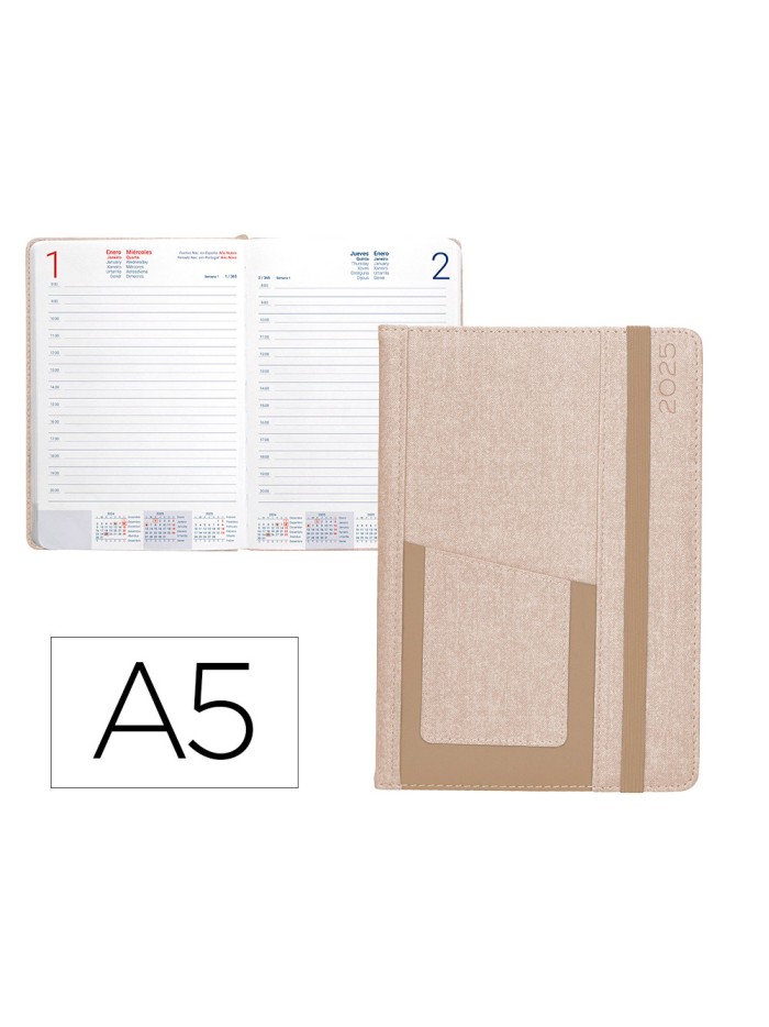 Agenda encuadernada liderpapel saria a5 2025 dia pagina color gris papel 70 gr Agenda encuadernada liderpapel saria a5 2025 dia pagina color gris papel 70 gr