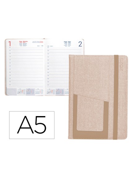 Agenda encuadernada liderpapel saria a5 2025 dia pagina color gris papel 70 gr