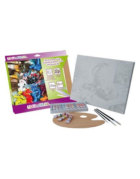 Set pintura al oleo lidercolor contiene 1 lienzo imprimacion 30x40cm 1 paleta madera 3 brochas tubos 12x12ml oleo