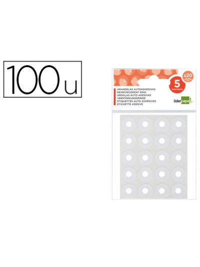 Arandela autoadhesiva liderpapel blanca blister de 100 unidades