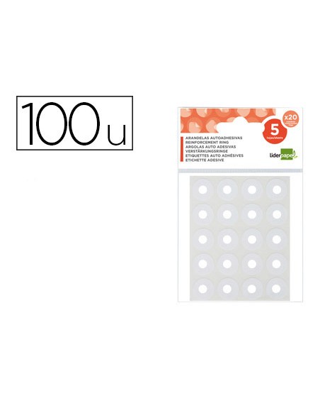 Arandela autoadhesiva liderpapel blanca blister de 100 unidades