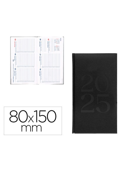 Agenda encuadernada liderpapel creta 80x15 mm 2025 semana vista color negro papel 70 gr