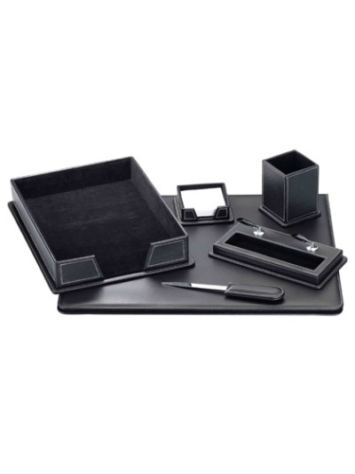 Escribania sobremesa q-connect similpiel negro juego de 6 piezas