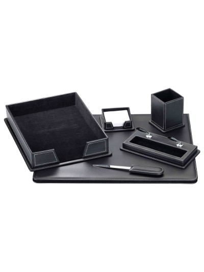 Escribania sobremesa q-connect similpiel negro juego de 6 piezas