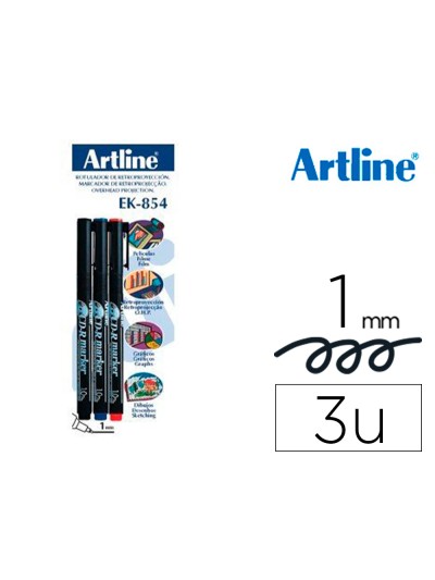 Rotulador artline retroproyeccion punta fibra permanente ek-854 1 mm -blister de 3 (1-ne 1-az 1-ro)