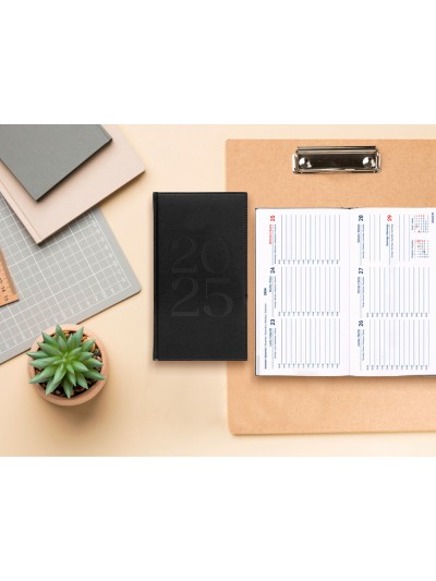 Agenda encuadernada liderpapel creta 80x15 mm 2025 semana vista color negro papel 70 gr