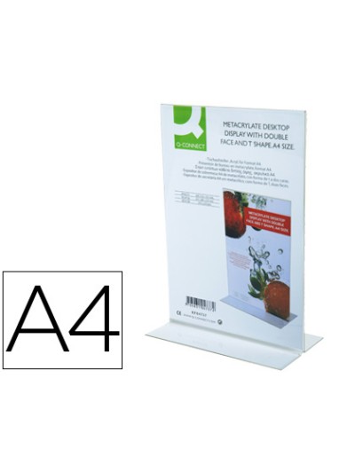 Expositor sobremesa q-connect con forma de t metacrilato tamaño a4 a dos caras