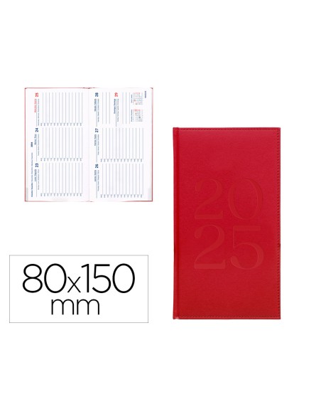 Agenda encuadernada liderpapel creta 80x150 mm 2025 semana vista color rosa buganvilla papel 70 gr