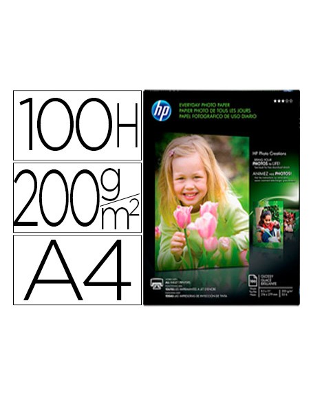 Papel fotografico hp din a4 semi glossy 200 gr paquete de 100 hojas